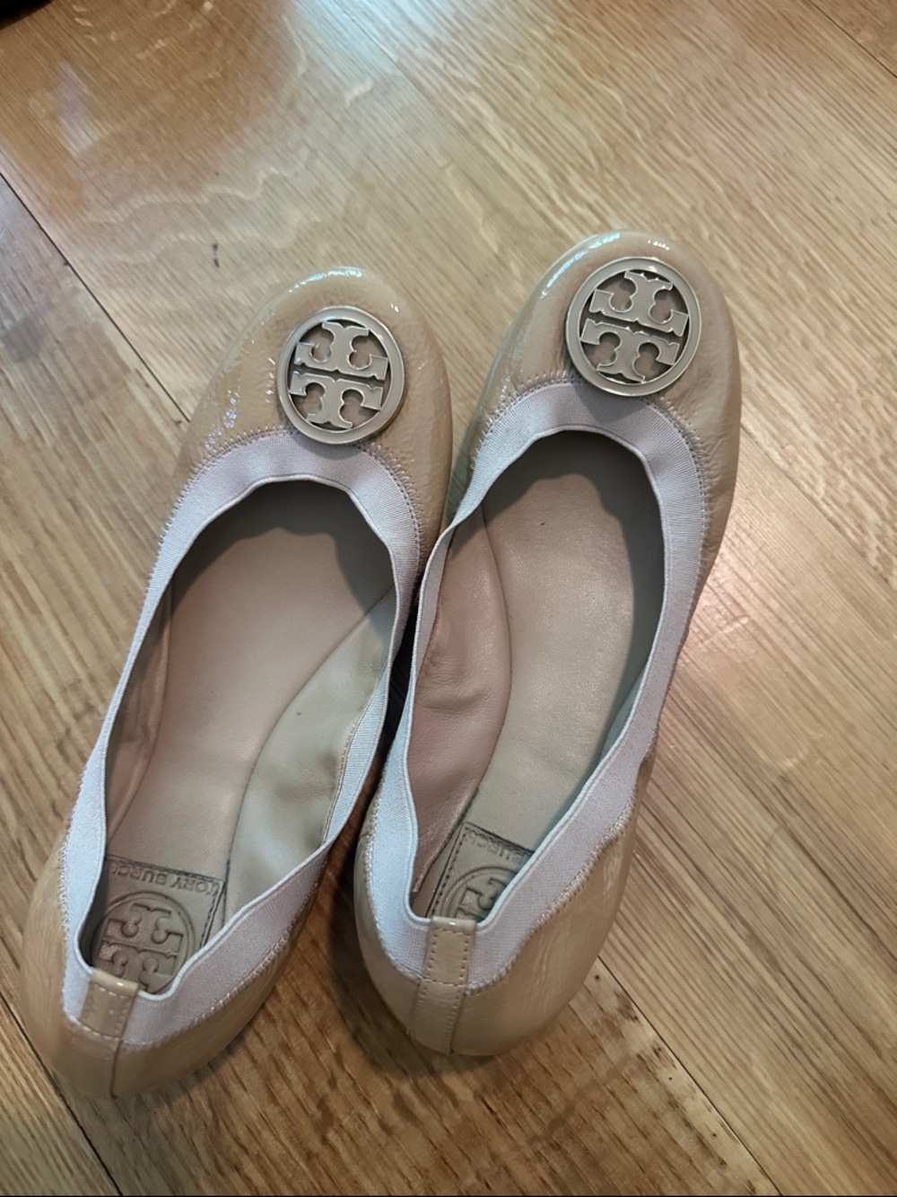 Tory Burch Nude Patent Logo Ballet Flats